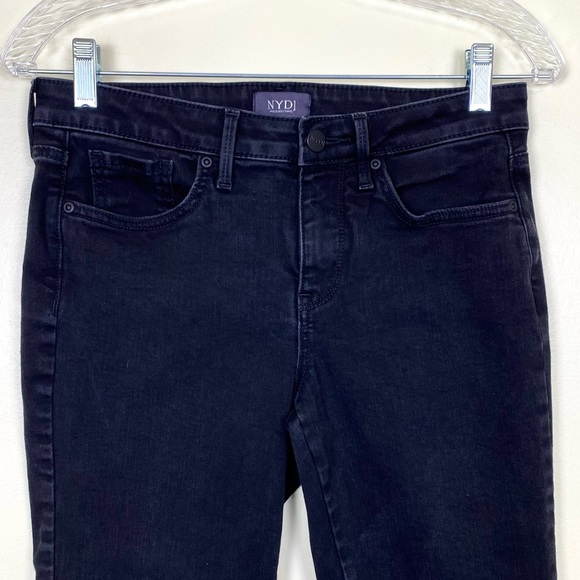 NYDJ Women's Black Mid Rise Jeans Capri Crisscross Tulip Raw Hem, Size 2 - Picture 3 of 16